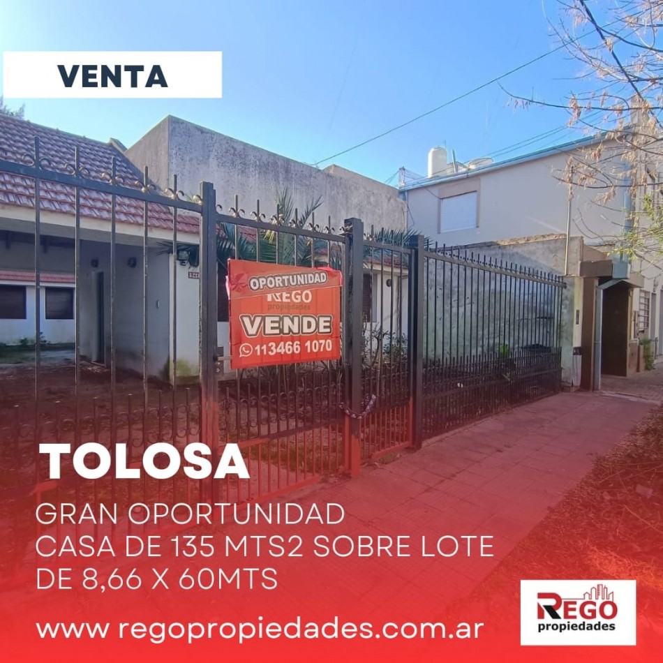 NUEVO VALOR - CASA 4 AMB DE 133 mts2- SOBRE GRAN LOTE DE 8.66 X 60 mts